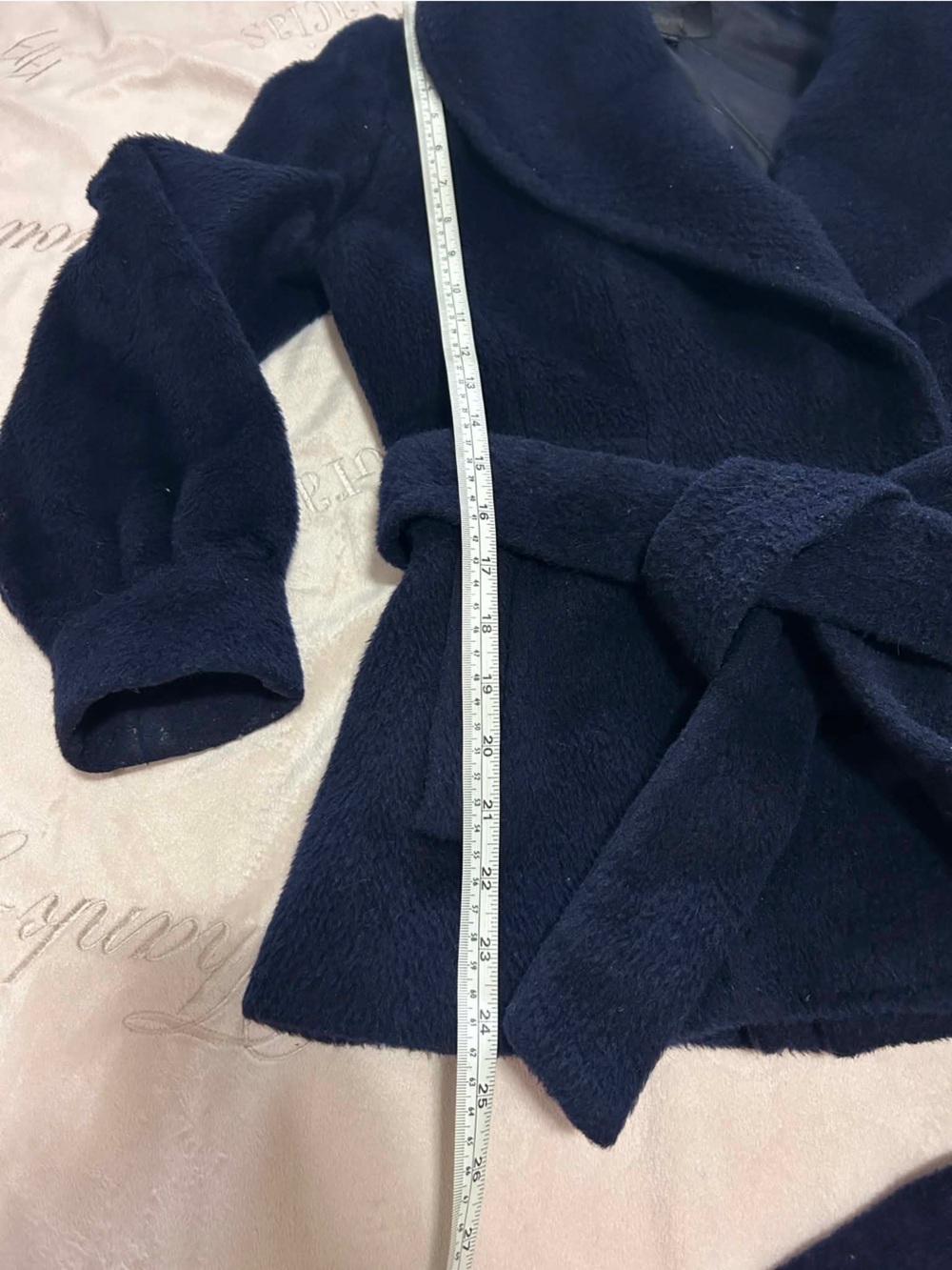 JIGOTT Korean Wool Alpaca Belted Jacket Coat Navy Blue Size 55 XS - Picture 9 of 12